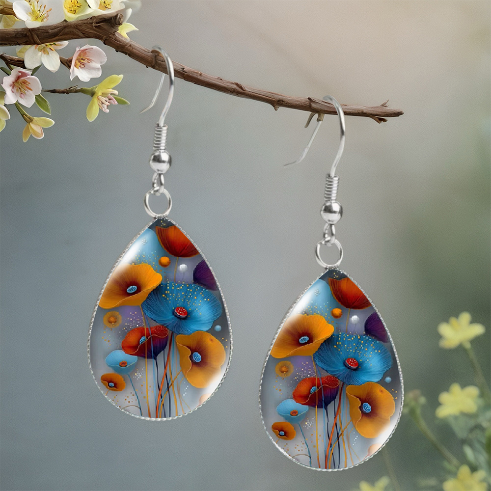 Colorful Red Chrysanthemum Drop Earrings, Bright Floral Gift